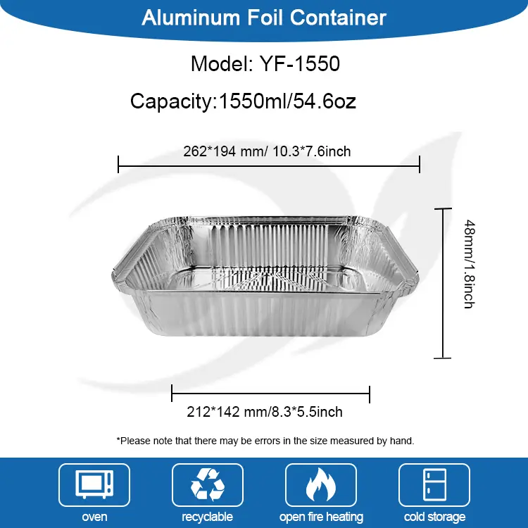 Прямокутна контейнери з алюмінієвою фольгою для барбекю срібла