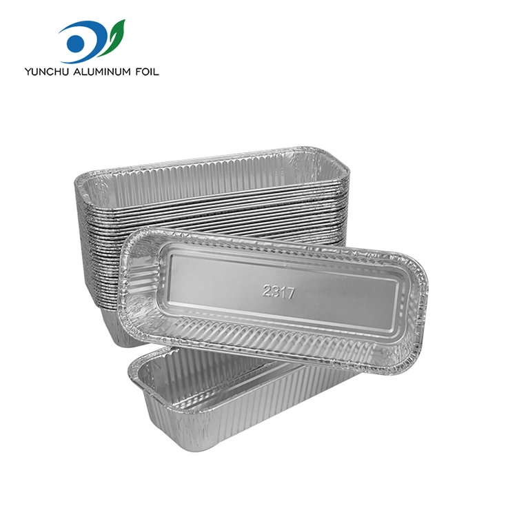 Прямокутні багети сріблясті контейнери з алюмінієвою фольгою Прямокутні багети сріблясті контейнери з алюмінієвою фольгою