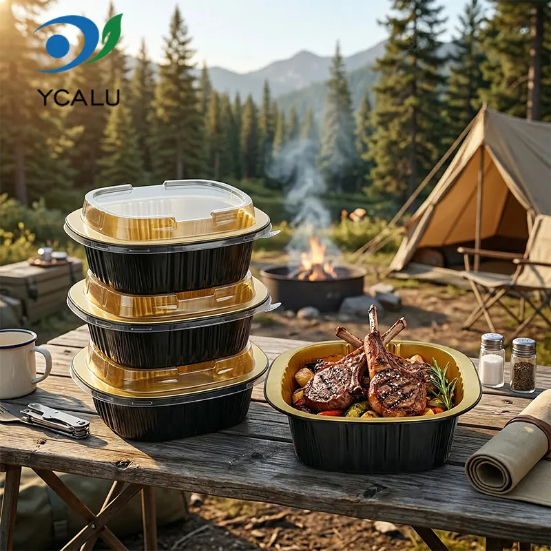 Одноразові бінауральні квадратні контейнери з чорного золота з алюмінієвої фольги