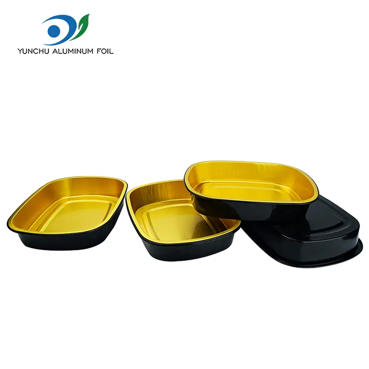 Одноразові чорні золоті випічка для випічки прямокутна контейнери з алюмінієвою фольгою