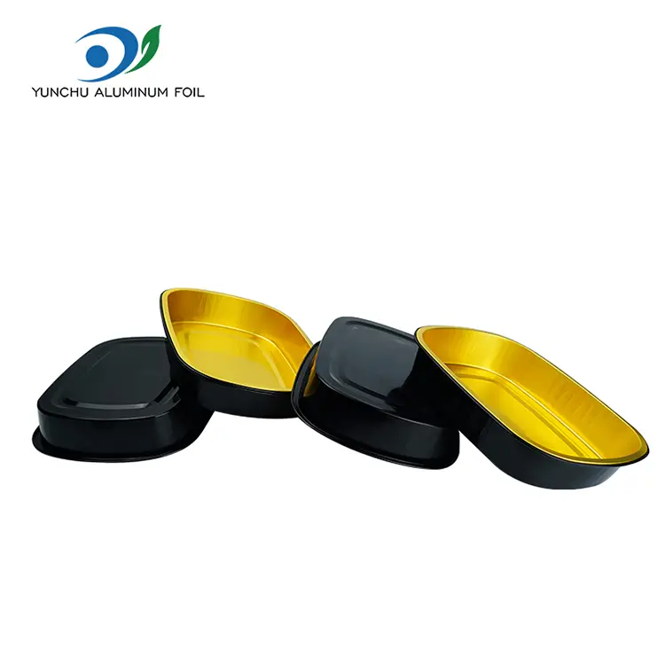 Одноразові чорні золоті випічка для випічки прямокутна контейнери з алюмінієвою фольгою
