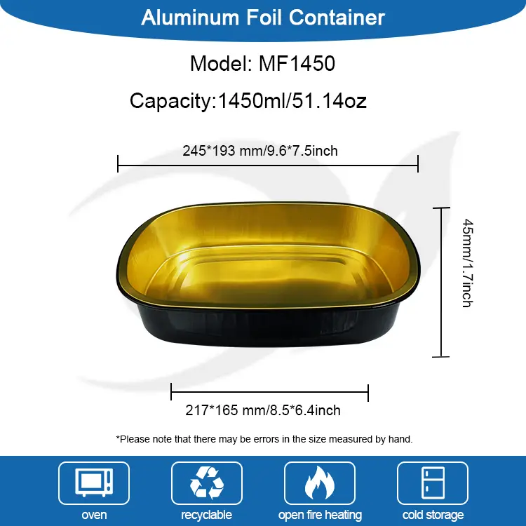 Одноразові чорні золоті випічка для випічки прямокутна контейнери з алюмінієвою фольгою