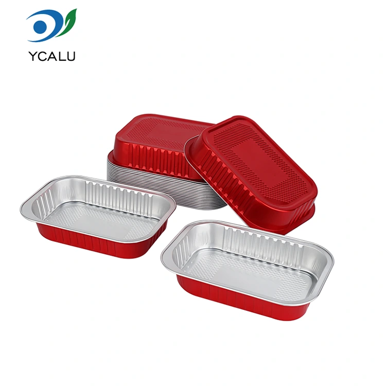 Одноразові харчові ущільнювачі червоні квадратні контейнери з алюмінієвої фольги