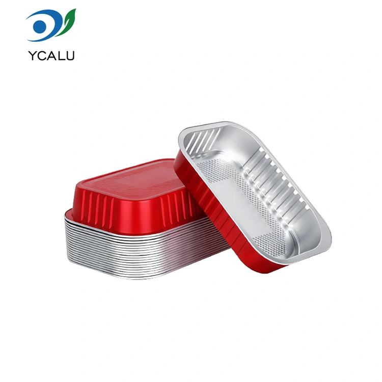 Одноразові харчові ущільнювачі червоні квадратні контейнери з алюмінієвої фольги