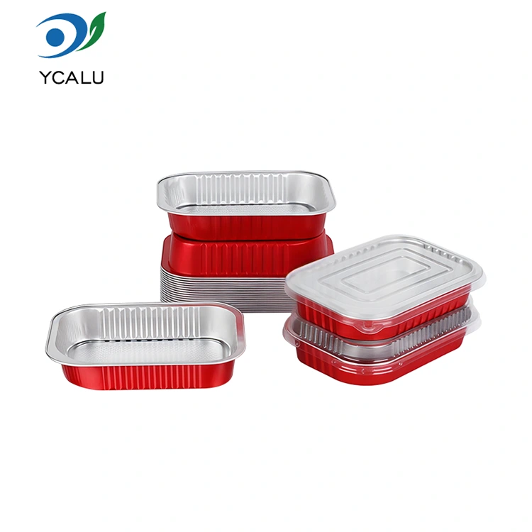 Одноразові харчові ущільнювачі червоні квадратні контейнери з алюмінієвої фольги