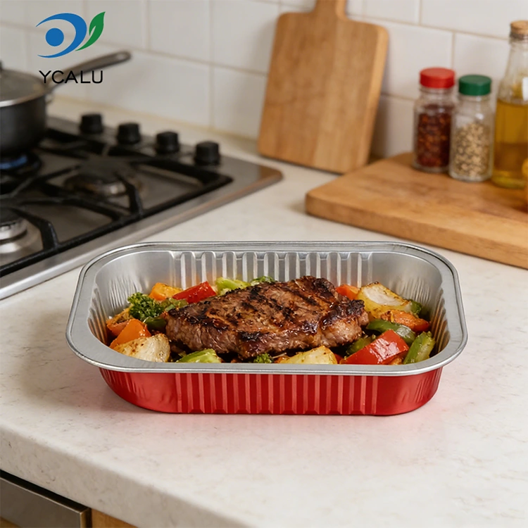 Одноразові харчові ущільнювачі червоні квадратні контейнери з алюмінієвої фольги