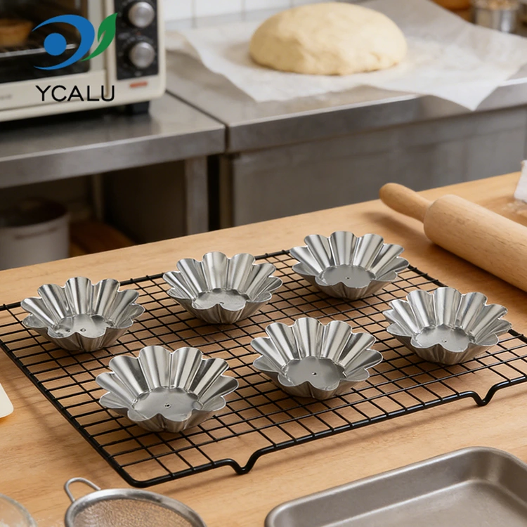 Одноразовий лоток для яєчного пирога з хризантемою. Срібні харчові контейнери з алюмінієвої фольги