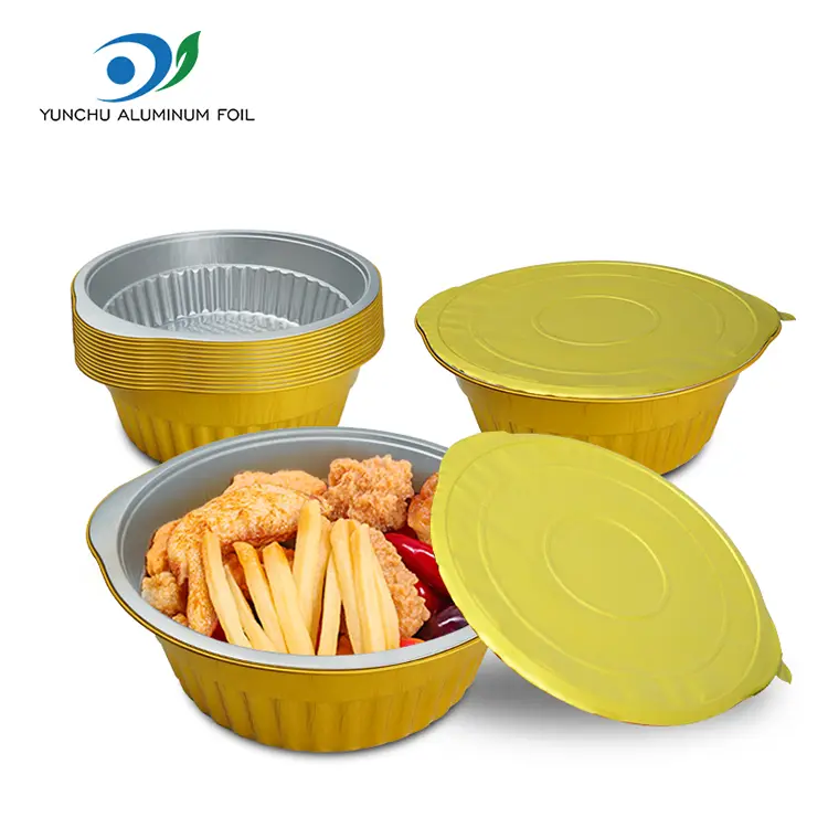 Одноразові гарячі горщика золотисті круглі контейнери з алюмінієвою фольгою Одноразові гарячі горщика золотисті круглі контейнери з алюмінієвою фольгою