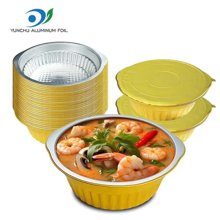 Одноразові гарячі горщика золотисті круглі контейнери з алюмінієвою фольгою