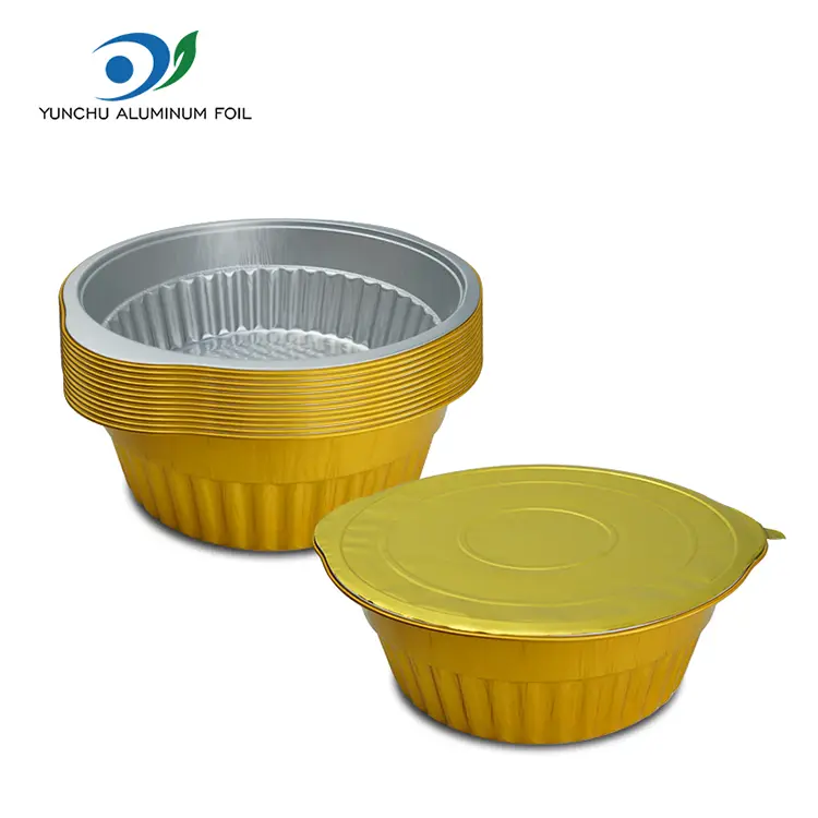 Одноразові гарячі горщика золотисті круглі контейнери з алюмінієвою фольгою