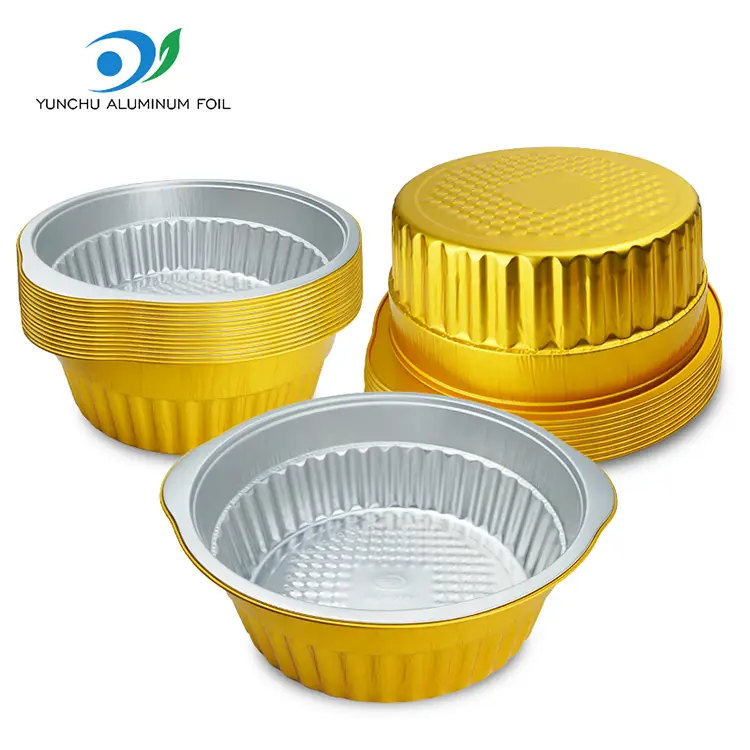 Одноразові гарячі горщика золотисті круглі контейнери з алюмінієвою фольгою