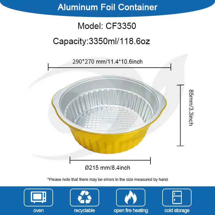Одноразові гарячі горщика золотисті круглі контейнери з алюмінієвою фольгою