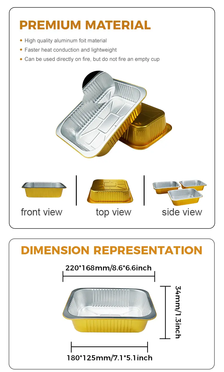 Disposable Rectangular Catering Takeaway Silver Aluminum Foil Containers