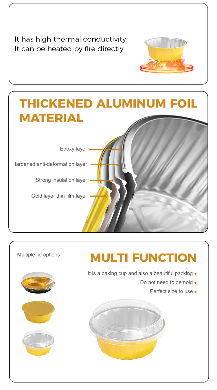 Round bowl for dessert Smoothwall Aluminum Foil Containers