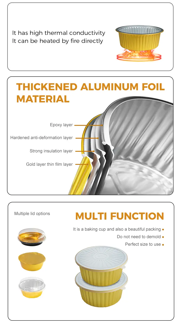 Disposable Food beverage takeaway Golden Aluminum Foil Containers