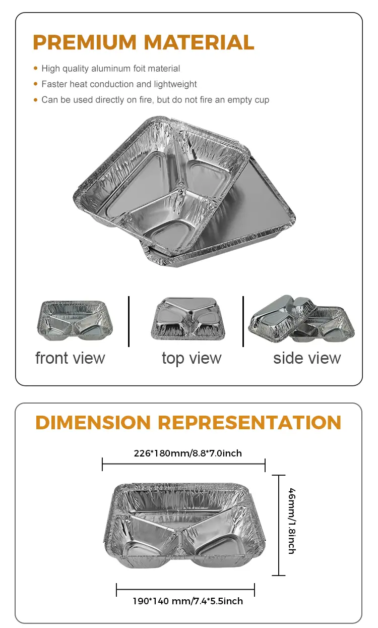 Disposable Silver Aluminum Foil Food Containers For Catering And Takeout