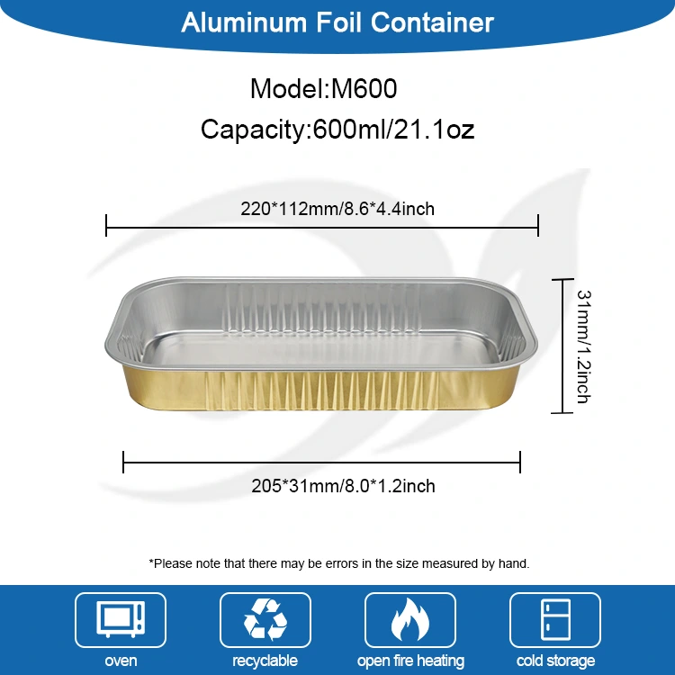 Прямокутні контейнери з гладкої стінки з алюмінієвої фольги золотого кольору
