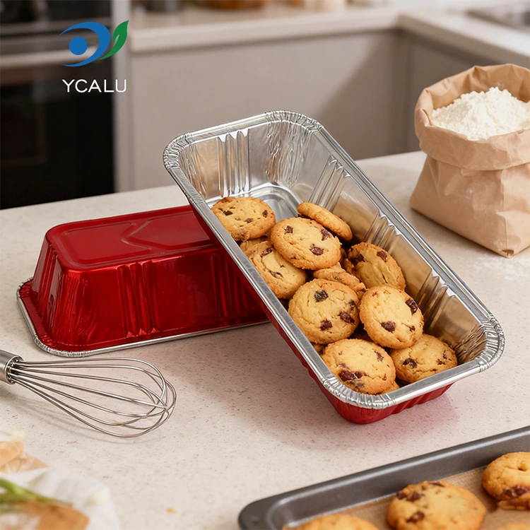 Прямокутні червоні хлібобулочні кейтерингові срібні контейнери з алюмінієвої фольги