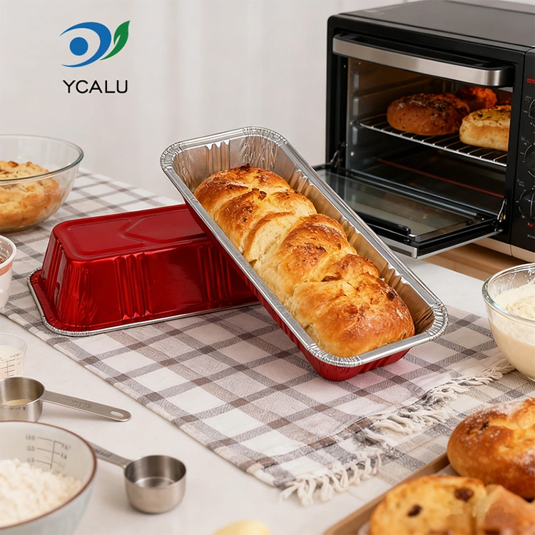 Прямокутні червоні хлібобулочні кейтерингові срібні контейнери з алюмінієвої фольги