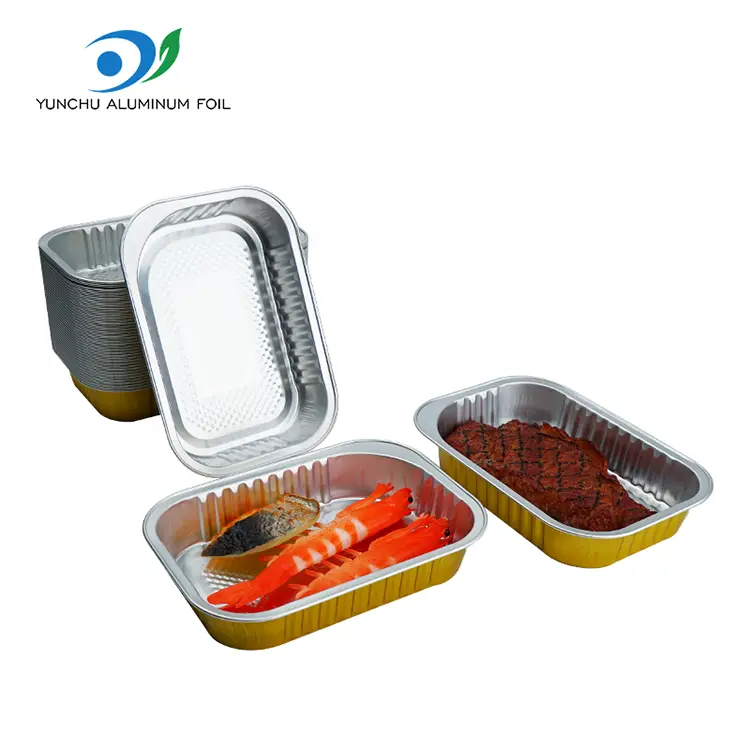 Квадратна їдальня Золота алюмінієва фольга контейнери Квадратна їдальня Золота алюмінієва фольга контейнери